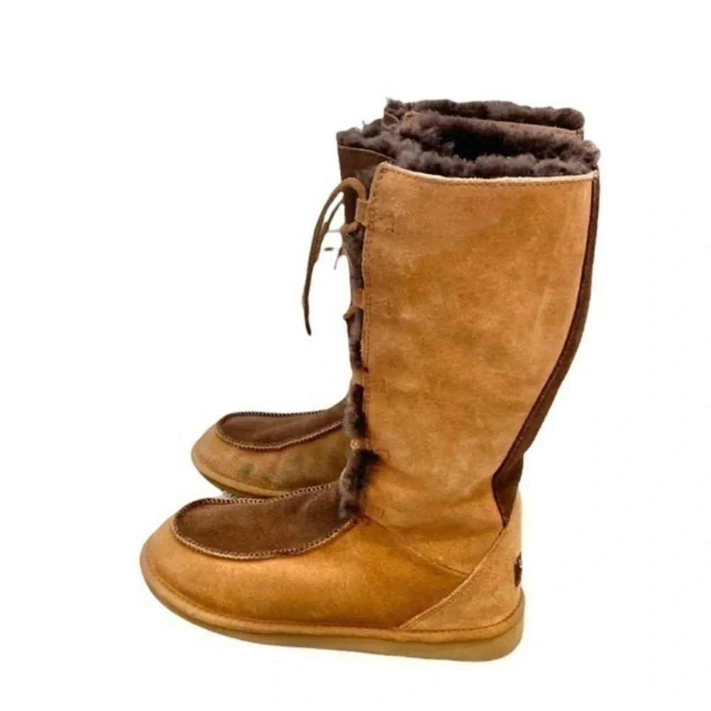UGG Whitley Suede‎ Tan Brown Lace Up Winter Snow Boots Size 6